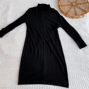 Herve Leger Paris Long Sleeve Turtleneck Dress Mock Neck Ribbed Shirt Dress